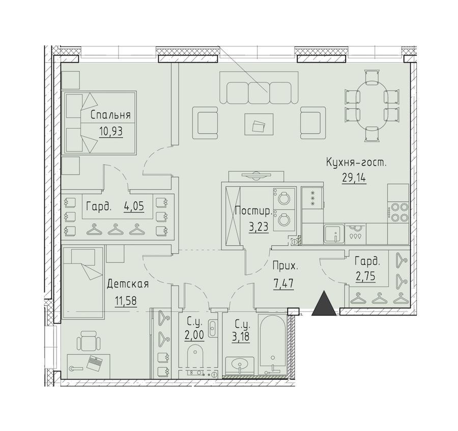 2-комнатная квартира 74.33 м², 2/9 эт., ЖК «LEGENDA Чёрная речка 41»
